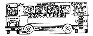 PAK-A-LUNCH SCHOOL BUS CAUTION LUNCH ASSORTMENT WITH JUICE INDIVIDUALLY PACKAGED BRAND NAMES logo