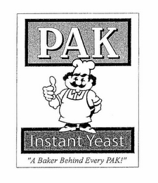 PAK INSTANT YEAST "A BAKER BEHIND EVERY PAK!" logo