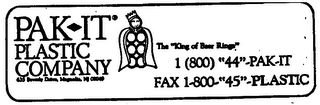 PAK IT PLASTIC COMPANY THE "KING OF BEER RINGS" logo