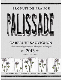 PALISSADE PRODUIT DE FRANCE CABERNET SAUVIGNON INDICATEUR GEOGRAPHIQUE PROTÉGÉE ATLANTIQUE 2013 MS EN BOUTEILLE A LA PROPRIETE LANDERROUAT - GIRONDE - FRANCE logo