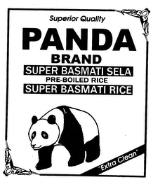 PANDA BRAND SUPER BASMATI SELA PRE-BOILED RICE SUPER BASMATI RICE SUPERIOR QUALITY "EXTRA CLEAN" logo
