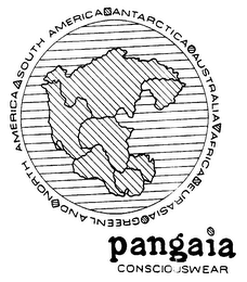 PANGAIA CONSCIOUSWEAR NORTH AMERICA SOUTH AMERICA ANTARCTICA AUSTRALIA AFRICA EURASIA GREENLAND logo
