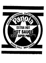 PANOLA EXTRA HOT HOT SAUCE SAUCE SUPER PIQUANTE MADE IN LOUISIANA FAITE EN LOUISIANE SHAKE WELL BIEN AGITEZ logo