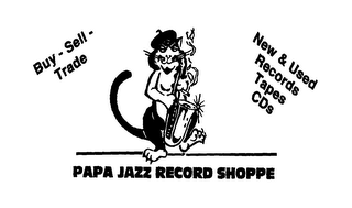 PAPA JAZZ RECORD SHOPPE BUY- SELL- TRADE NEW & USED RECORDS TAPES CDS logo