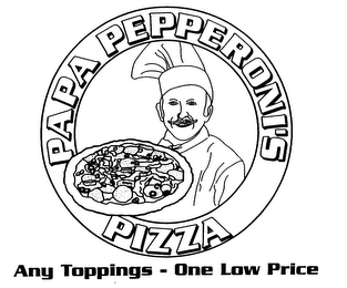 PAPA PEPPERONI'S PIZZA ANY TOPPINGS - ONE LOW PRICE logo