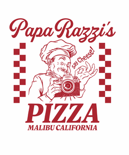 PAPA RAZZI'S PIZZA MALIBU CALIFORNIA SAY CHEESE! logo