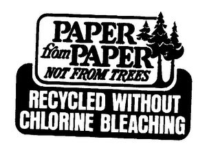 PAPER FROM PAPER NOT FROM TREES RECYCLED WITHOUT CHLORINE BLEACHING logo