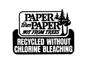 PAPER FROM PAPER NOT FROM TREES RECYCLED WITHOUT CHLORINE BLEACHING logo