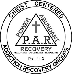 P.A.R. POWER ABUNDANT RECOVERY FELLOWSHIP - DISCIPLESHIP - LEADERSHIP PHIL. 4:13 CHRIST CENTERED ADDICTION RECOVERY GROUPS logo