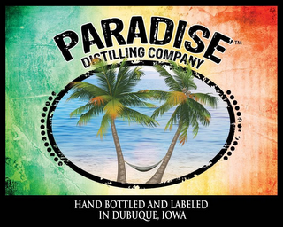 PARADISE DISTILLING COMPANY HAND BOTTLED AND LABELED IN DUBUQUE IOWA logo