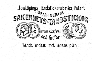 PARAFFINERADE SAKERHETS TANDSTICKOR UTANSVAFVEL OCH FOSFOR TANDA ENDAST MOT LADANS PLAN logo