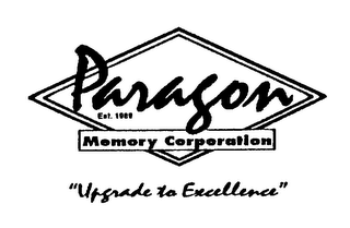 PARAGON MEMORY CORPORATION "UPGRADE TO EXCELLENCE" EST. 1989 logo