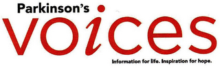 PARKINSON'S VOICES INFORMATION FOR LIFE. INSPIRATION FOR HOPE. logo