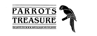 PARROTS TREASURE TOYS PARROTS LOVE MADE BY PEOPLE WHO LOVE PARROTS logo