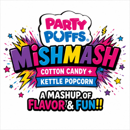 PARTY PUFFS MISHMASH COTTON CANDY + KETTLE POPCORN A MASHUP OF FLAVOR & FUN!!