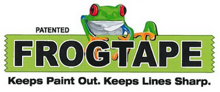 PATENTED FROGTAPE KEEPS PAINT OUT. KEEPS LINES SHARP. logo