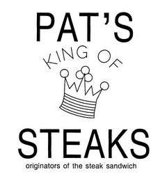 PAT'S KING OF STEAKS ORIGINATORS OF THE STEAK SANDWICH logo