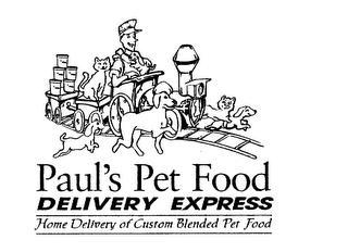 PAUL'S PET FOOD DELIVERY EXPRESS HOME DELIVERY OF CUSTOM BLENDED PET FOOD logo