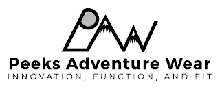 PAW PEEKS ADVENTURE WEAR INNOVATION, FUNCTION, AND FIT logo