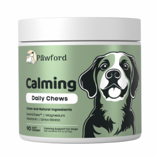 PAWFORD CALMING DAILY CHEWS CLEAN AND NATURAL INGREDIENTS SERENICHEW | MAGNESIUM | MELATONIN | GINKO BILOBA 90 SOFT CHEWS | CALMING SUPPORT FOR DOGS NET CONTENTS: 9.5 OZ (270G) logo