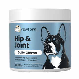 PAWFORD HIP & JOINT DAILY CHEWS PAWMOBILITY I GLUCOSAMINE MSM | COLLAGEN I CHONDROITIN 90 SOFT CHEWS HIP & JOINT SUPPORT FOR DOGS NET CONTENTS: 9.5 OZ (27OG) logo