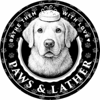 PAWS & LATHER BATHE THEM WITH LOVE logo