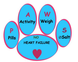P.A.W.S. PILLS ACTIVITY WEIGH SALT NO HEART FAILURE logo