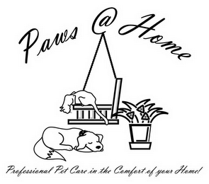 PAWS@HOME; PROFESSIONAL PET CARE IN THE COMFORT OF YOUR HOME! logo