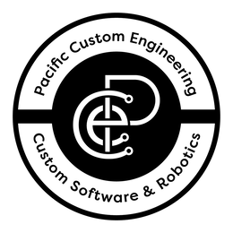 PCE PACIFIC CUSTOM ENGINEERING CUSTOM SOFTWARE & ROBOTICS logo