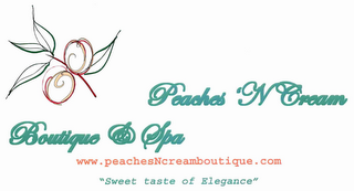 PEACHES 'N CREAM BOUTIQUE & SPA WWW.PEACHESNCREAMBOUTIQUE.COM "SWEET TASTE OF ELEGANCE" CONTACT US (888) 430-7701 OR (678) 367-3791 PO BOX 243, DULUTH, GA 30096 logo