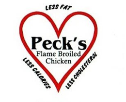 PECK'S FLAME BROILED CHICKEN LESS FAT LESS CALORIES LESS CHOLESTEROL logo