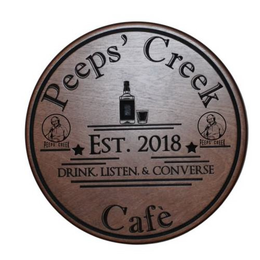 PEEPS' CREEK PEEPS' CREEK PEEPS' CREEK CAFÉ DRINK, LISTEN, & CONVERSE EST. 2018 logo