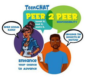 PEER 2 PEER TEENCHAT TWEET IT. POST IT. SHARE IT. RESPONSIBILITY AVOID SEXUAL RISKS ENCHANCE YOUR CHANCE TO ADVANCE CONSIDER THE BENEFIT OG WAITING! logo