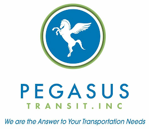 PEGASUS TRANSIT . INC WE ARE THE ANSWER TO YOUR TRANSPORTATION NEEDS logo