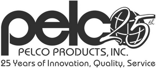 PELCO 25TH PELCO PRODUCTS, INC. 25 YEARS OF INNOVATION, QUALITY, SERVICE logo