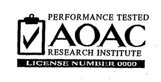 PERFORMANCE TESTED AOAC RESEARCH INSTITUTE LICENSE NUMBER OOOO logo