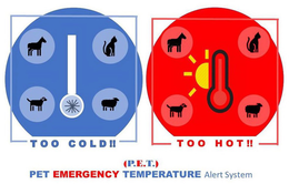(P.E.T.) PET EMERGENCY TEMPERATURE ALERT SYSTEM TOO COLD!! TOO HOT!! logo