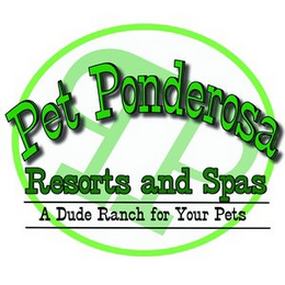 PET PONDEROSA RESORTS AND SPAS A DUDE RANCH FOR YOUR PETS logo