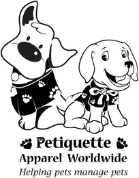 PETIQUETTE APPAREL WORLDWIDE HELPING PETS MANAGE PETS logo