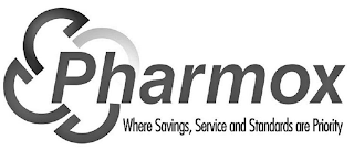 PHARMOX WHERE SAVINGS, SERVICE AND STANDARDS ARE PRIORITY logo