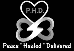 P.H.D. PEACE*HEALED*DELIVERED logo