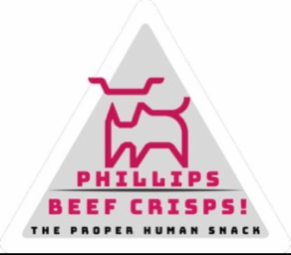 PHILLIPS BEEF CRISPS! THE PROPER HUMAN SNACK logo