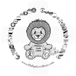 PHILLIP'S LOVE LIONS LOVE PHILLIP WWW.PHILLIPSLOVEBEARS.COM logo