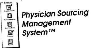 PHYSICIAN SOURCING MANAGEMENT SYSTEM SYSTEM PHYSICIAN PROFILE OPPORTUNITY PROFILE DAILY CALL BACKS DIRECTMAIL REPORTS logo