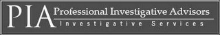 PIA PROFESSIONAL INVESTIGATIVE ADVISORS INVESTIGATIVE SERVICES logo
