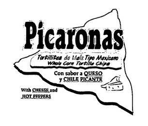 PICARONAS TORTILLITAS DE MAIZ TIPO MEXICANO WHOLE CORN TORTILLA CHIPS CON SABOR A QUESO Y CHILE PICANTE WITH CHEESE AND HOT PEPPERS logo