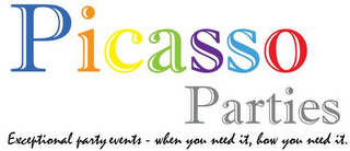 PICASSO PARTIES EXCEPTIONAL PARY EVENTS - WHEN YOU NEED IT, HOW YOU NEED IT. logo