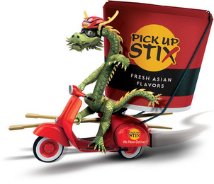 PICK UP STIX FRESH ASIAN FLAVORS PICK UPSTIX WE NOW DELIVER logo