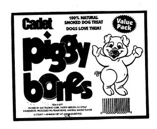 PIGGY BONES CADET. 100% NATURAL SMOKED DOG TREAT DOGS LOVE THEM! VALUE PACK logo
