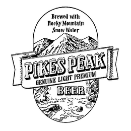 PIKES PEAK GENUINE LIGHT PREMIUM BEER BREWED WITH ROCKY MOUNTAIN SNOW WATER logo